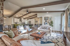 TV, fireplace, table football, streaming services - 4BR Home with Hot Tub, Grill & Game Lounge | USAFA (Colorado Springs)