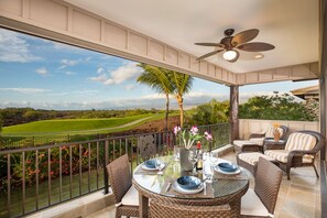 Outdoor dining - New Luxury Home w /Golf Views, A/C & Private Pool/Spa. Mauna Lani KaMilo #311 (Kamuela)