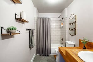 Hair dryer, towels, toilet paper