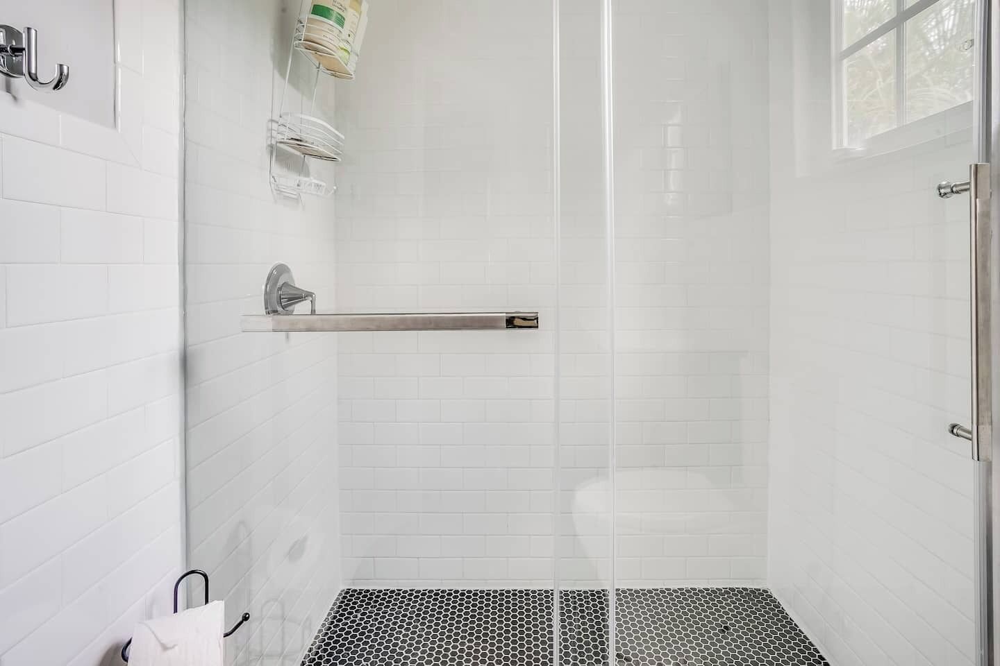 Extra large shower with glass shower doors