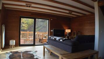 Smart TV, fireplace, stereo