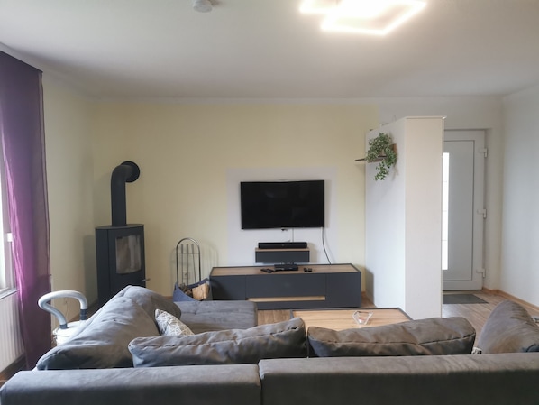 Smart TV, fireplace, DVD player