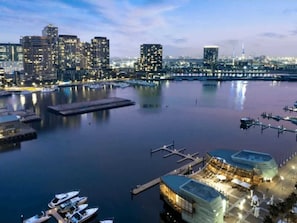 Enjoy waterfront views and access to marina activities from this urban retreat.