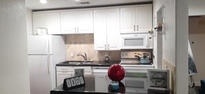 Fridge, microwave, oven, dishwasher