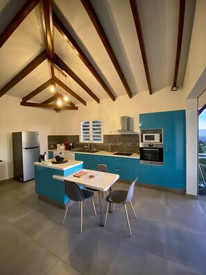Fridge, microwave, oven, stovetop - VILLA PAMEYAQUE T3 SUPERB SEA VIEW AND SWIMMING POOL (Rivière-Salée)