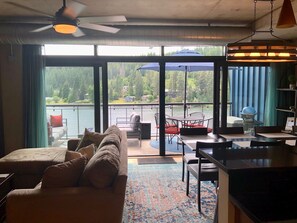 Älytelevisio, takka, DVD-soitin, videokirjasto