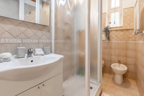 Regadera, secadora de cabello, bidet, toallas