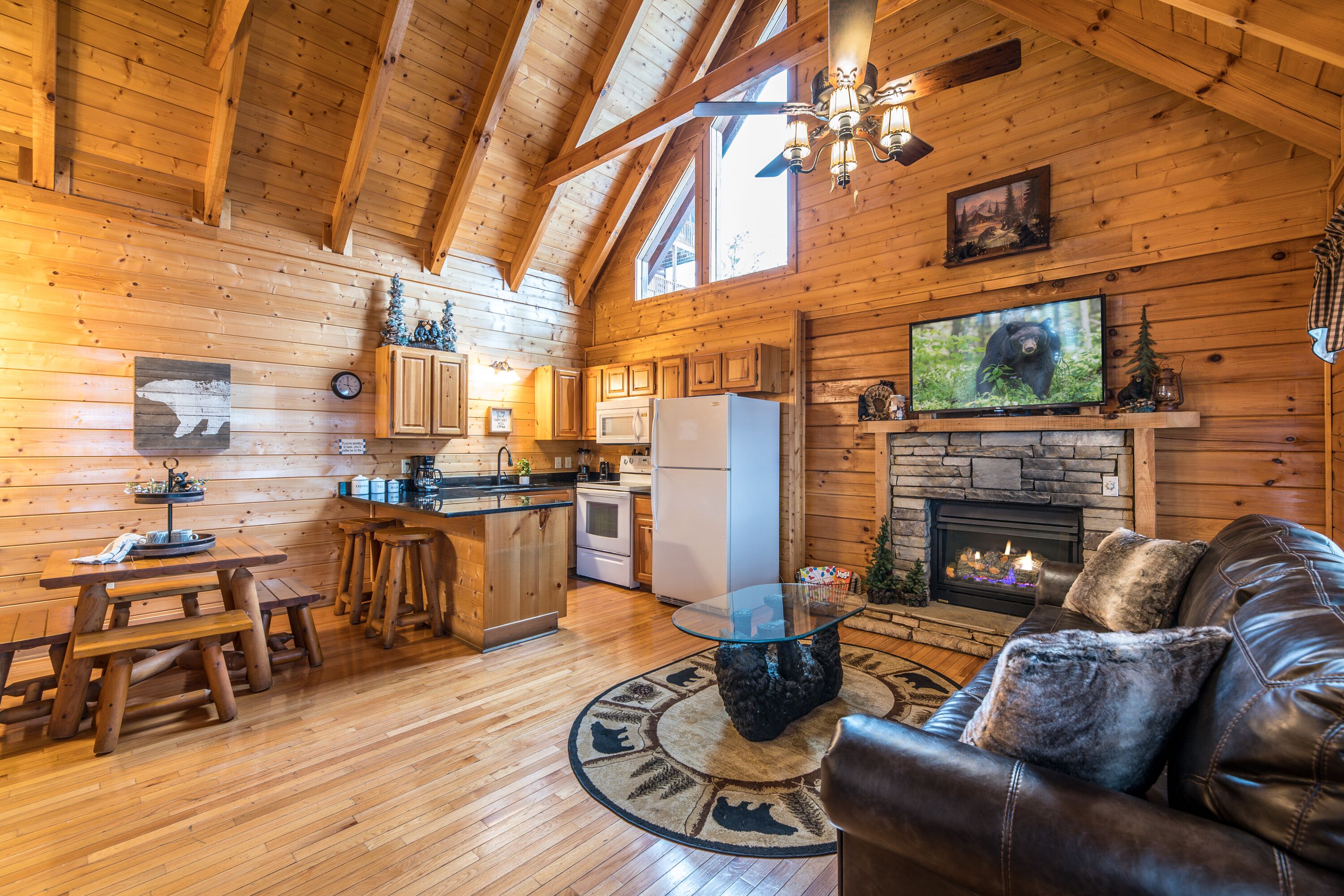 Smart TV, fireplace, DVD player