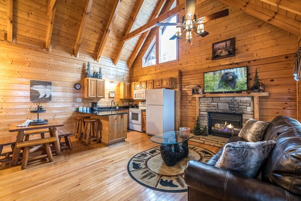 Smart TV, chimenea y reproductor de DVD 