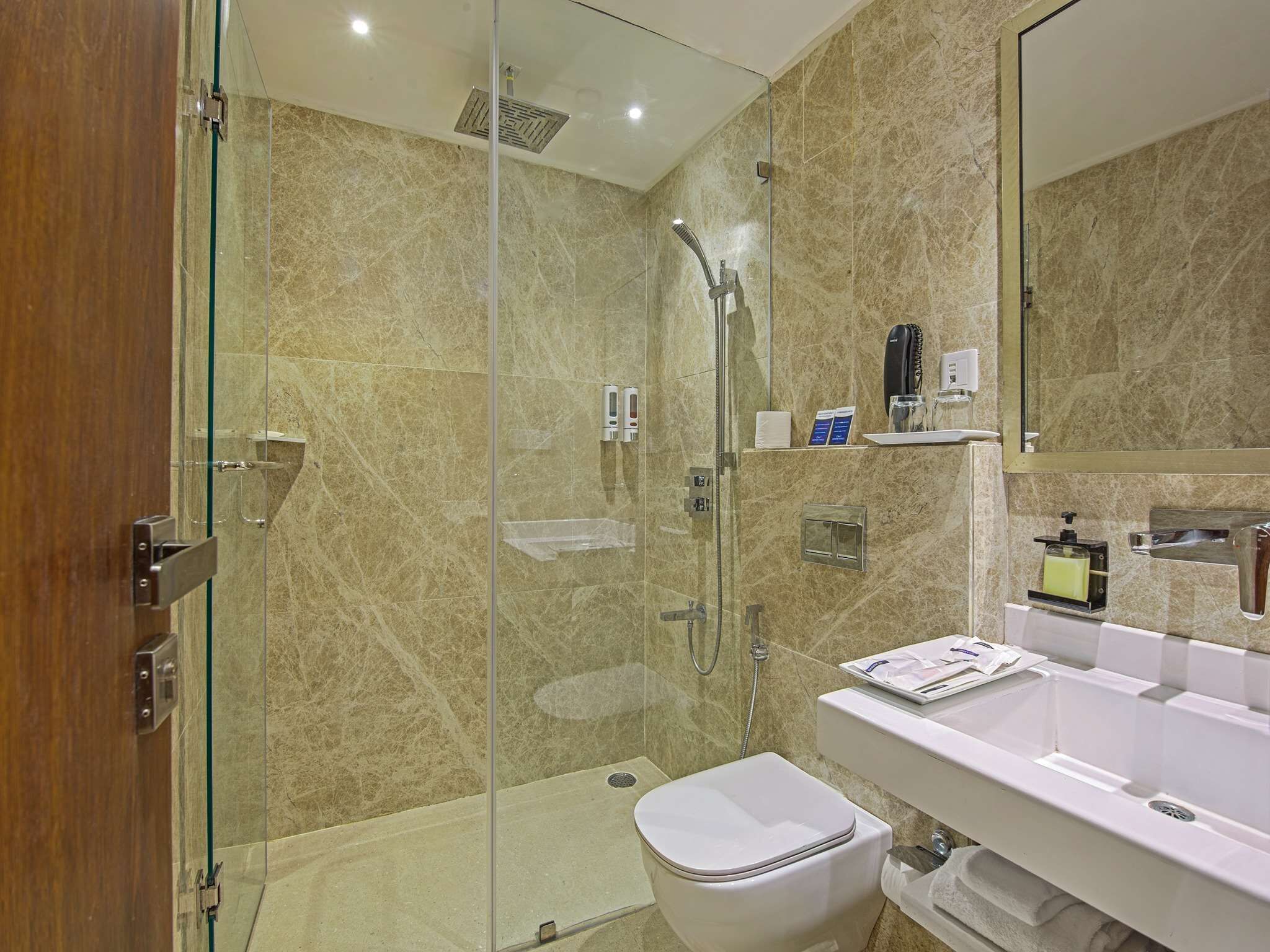 shower, free toiletries, hair dryer, dressing gowns