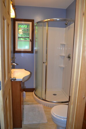Shower, towels, soap, shampoo