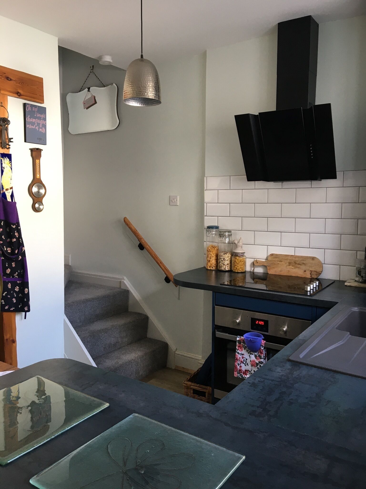 Fridge, oven, electric kettle, toaster