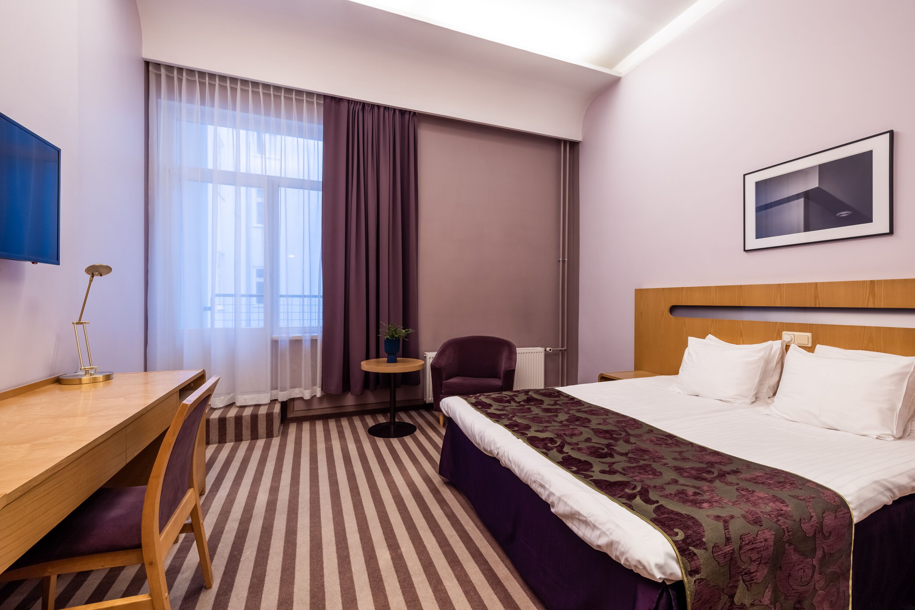 classic double room | desk, laptop workspace, blackout curtains, iron/ironing board