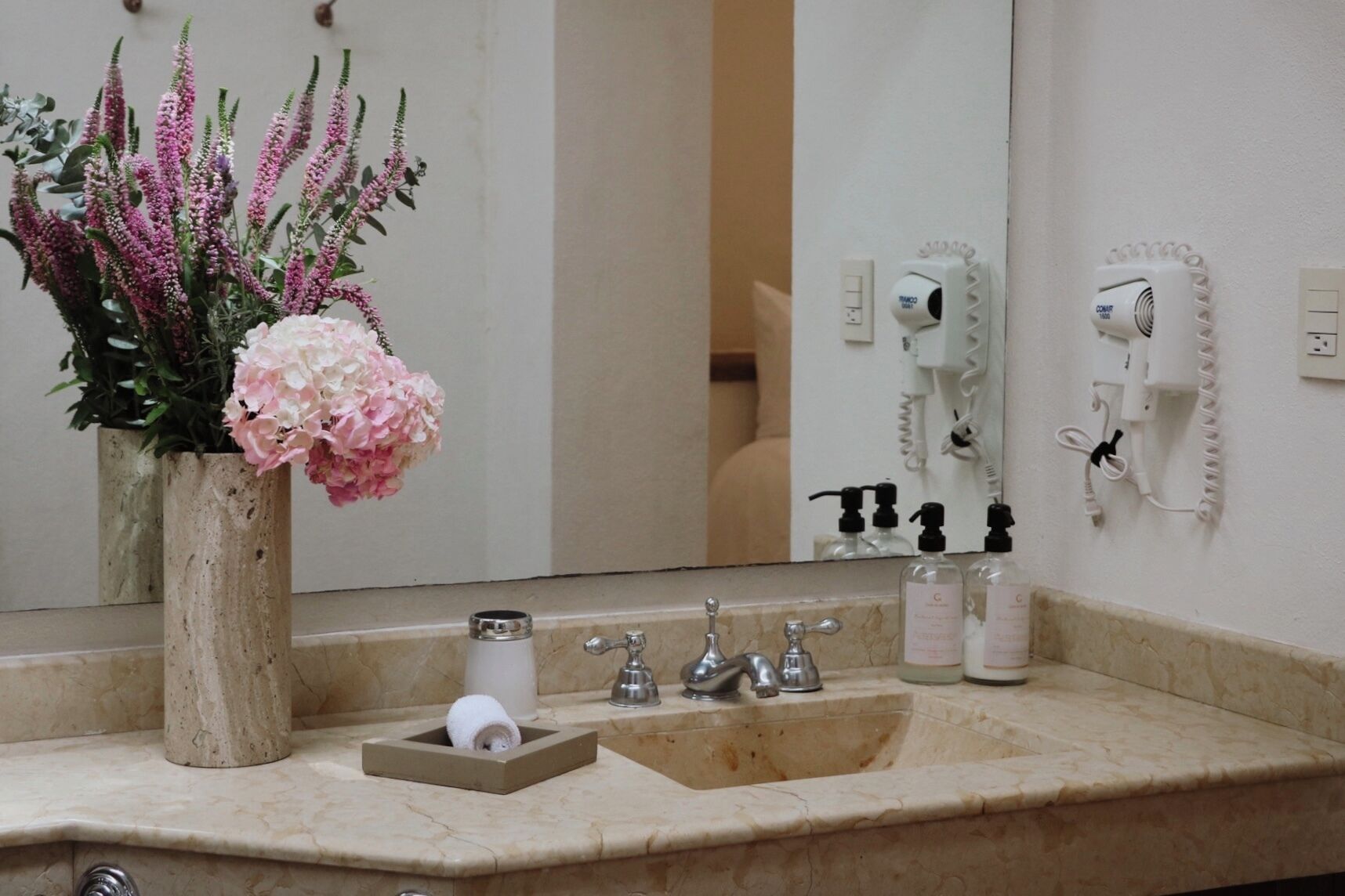 comfort double room, 2 queen beds | bathroom | shower, hair dryer, towels