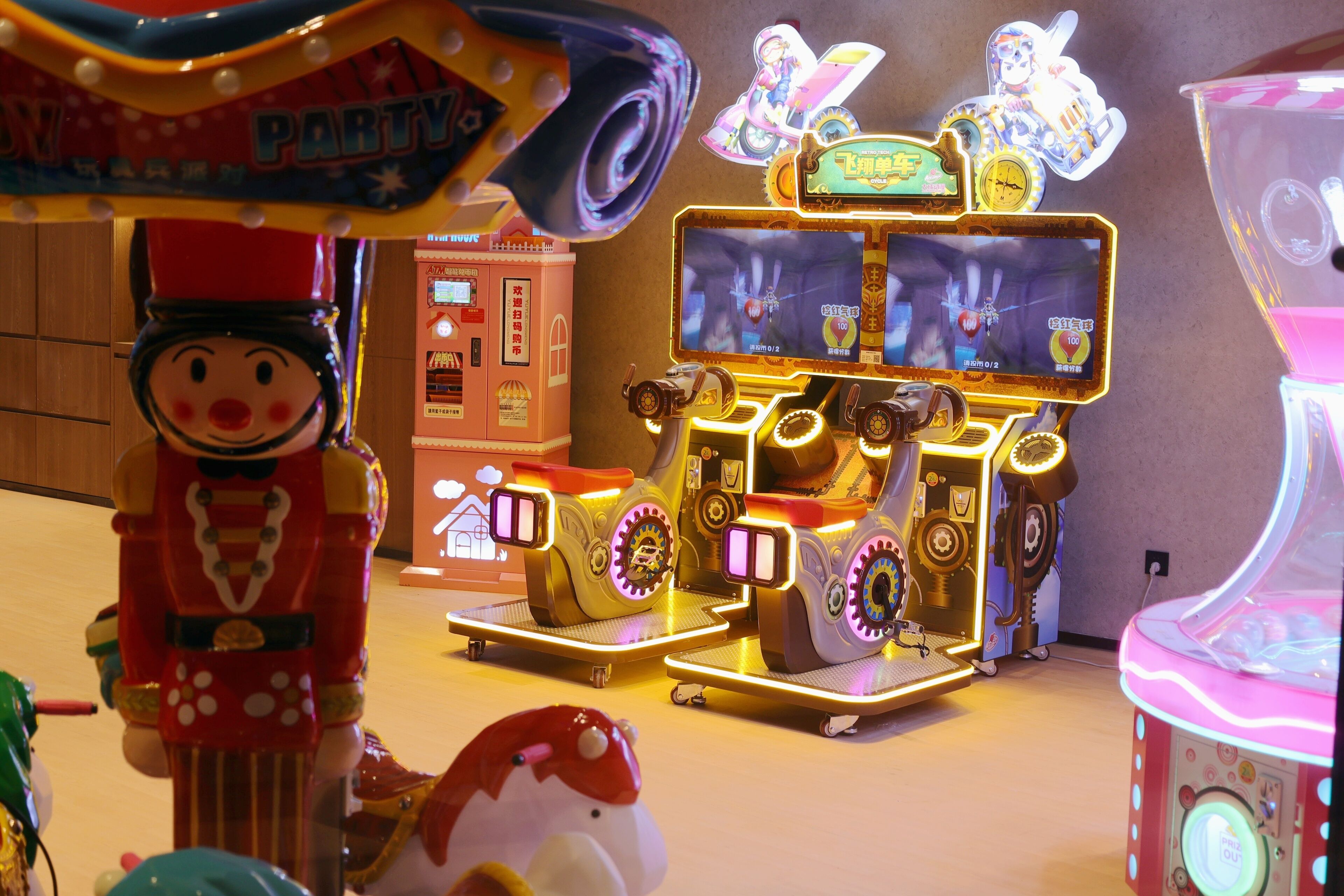 A carousel with a nutcracker figure and a ticket machine.