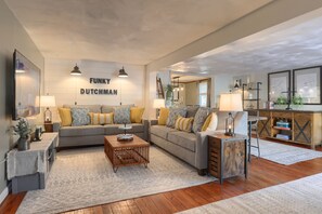 Smart TV, fireplace, video games, DVD player