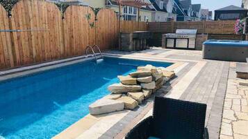 Indoor pool, outdoor pool, sun loungers