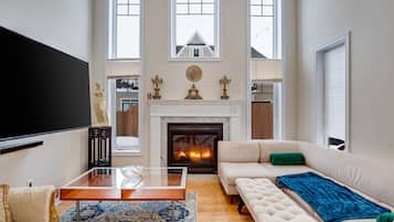 Smart TV, fireplace, video games, foosball