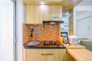 ห้องพัก | ครัวส่วนตัว | ตู้เย็น, เตาประกอบอาหาร, เครื่องครัว/จาน/ช้อนส้อม