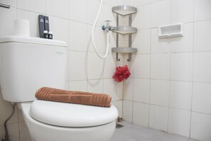 Shower, free toiletries, towels