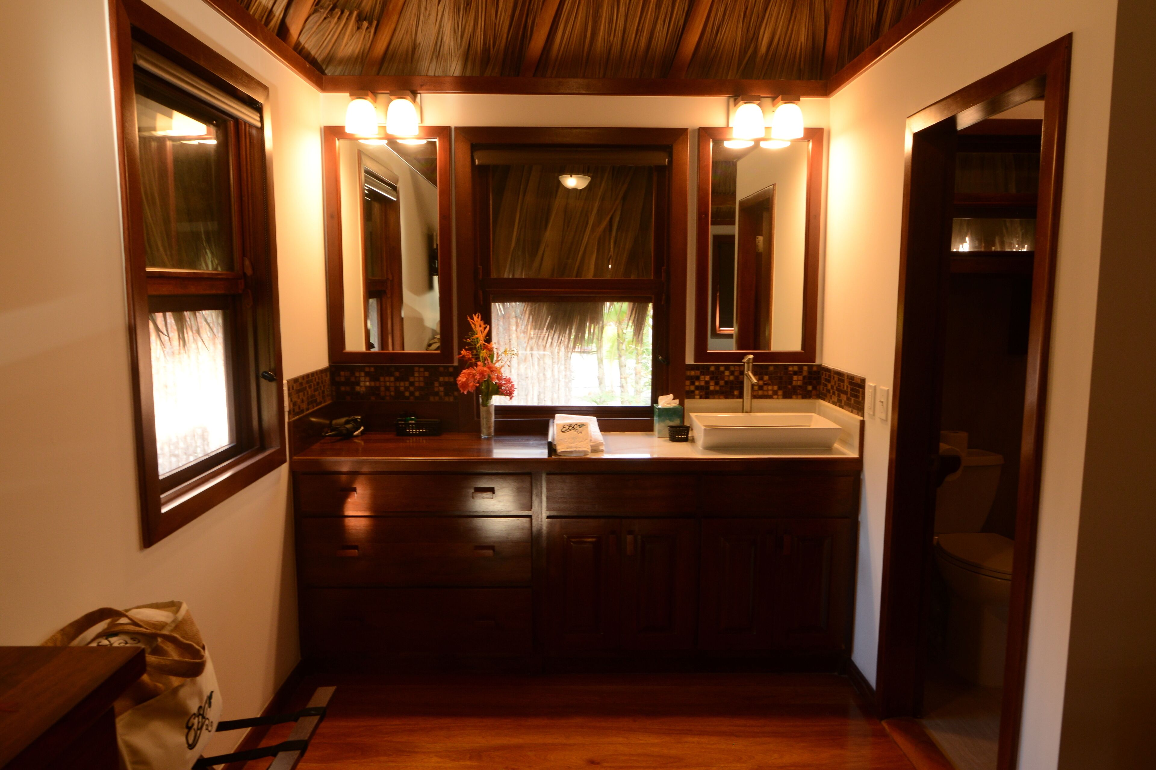 shower, designer toiletries, hair dryer, bathrobes