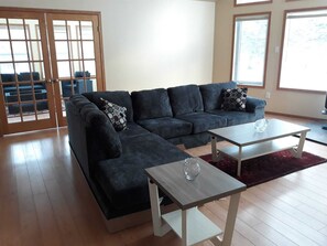 Smart TV, chimenea y libros 