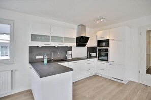 Fridge, microwave, oven, dishwasher