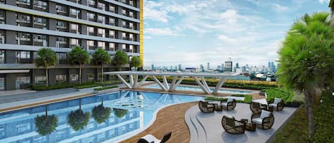 Piscine extérieure, piscine chauffée