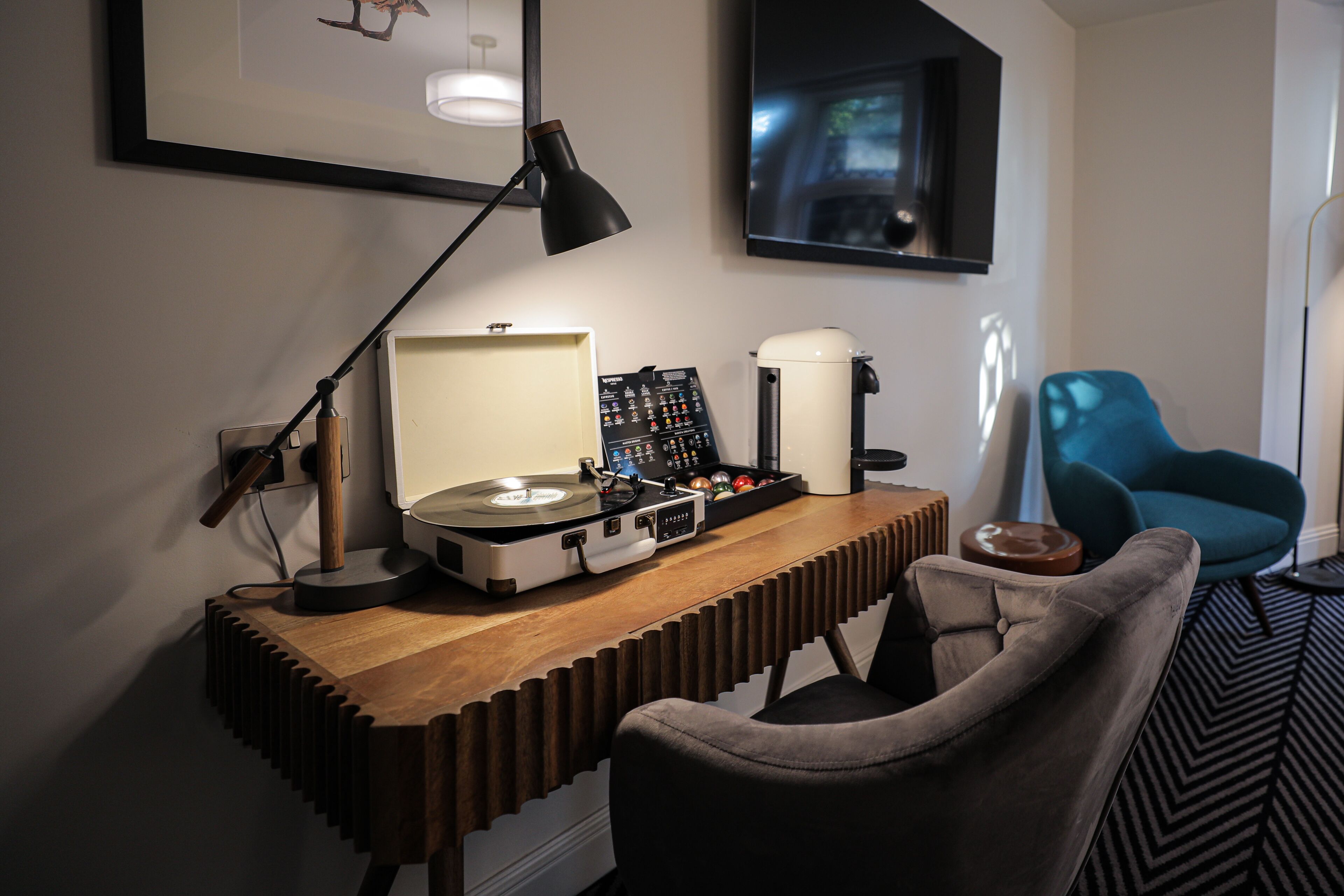 family room | individually decorated, individually furnished, desk, laptop workspace