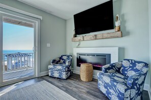 Smart TV, fireplace, DVD player - Renew! Oceanfront Home | Pool | Hot Tub | Elevator (North Topsail Beach)