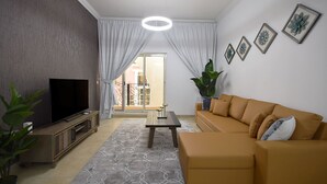 Standard Apartment, 1 Bedroom, Pool Access, Canal View | Living area - European Building (Dubai)
