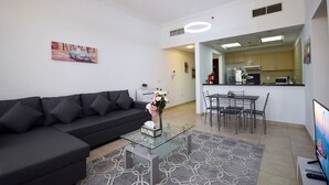 Standard Apartment, 1 Bedroom, Pool Access | Living area - European Building (Dubai)
