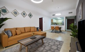 Standard Apartment, 1 Bedroom, Pool Access, Canal View | Living area - European Building (Dubai)