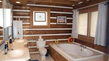 Combined shower/tub, hair dryer, towels, toilet paper