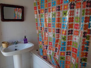 Combined shower/bathtub, hair dryer, bidet, towels