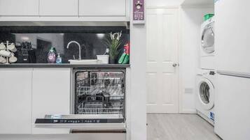 Fridge, microwave, oven, dishwasher