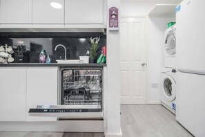 Fridge, microwave, oven, dishwasher