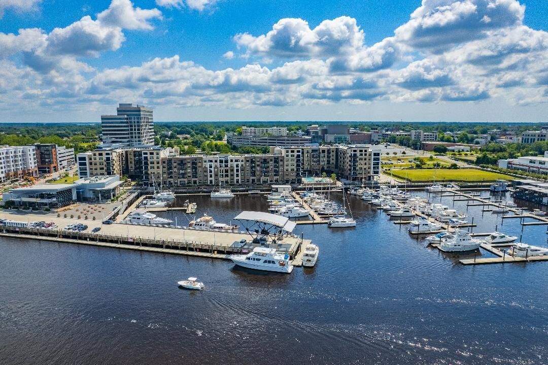 An aerial view of the marina.