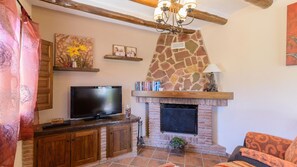 TV, peis, DVD-spiller og stereoanlegg