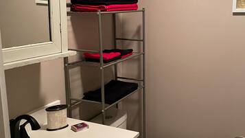 Shower, towels, toilet paper