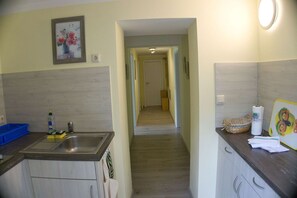 Fridge, oven, stovetop, coffee/tea maker