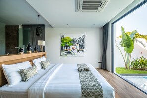 Deluxe-huvila, 3 makuuhuonetta, yksityinen uima-allas | 3 makuuhuonetta, untuvapeitot, tallelokero huoneessa