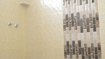 Shower, free toiletries, towels