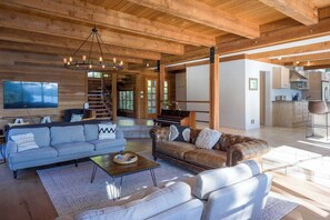 Smart TV, chimenea, reproductor de DVD y libros