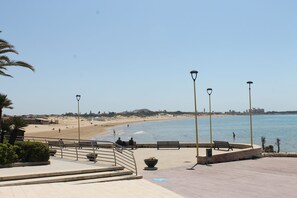Plage, chaises longues