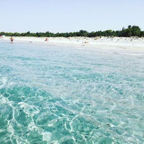 A beach with clear turquoise water and a sandy shore. - Charming apartment nestled among the lagoons in a natural oasis (Porto Pino)