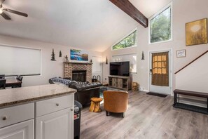 TV, fireplace, video games, offices
