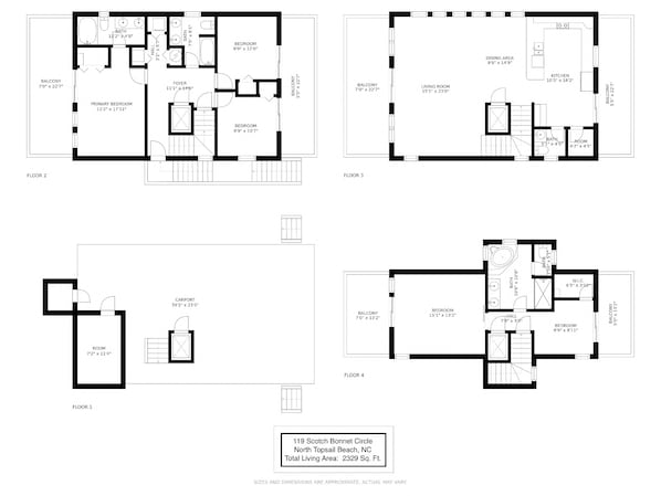 Grundriss einer 4-stöckigen Wohnung mit einer Wohnfläche von insgesamt 217 Quadratmetern.