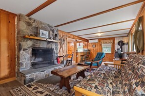 Fireplace, books