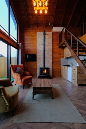 Deluxe Bungalow, 2 Bedrooms, Lake View | Living area | 106-cm LCD TV with satellite channels, TV, fireplace - Woodlodge Country Sapanca (Sapanca)